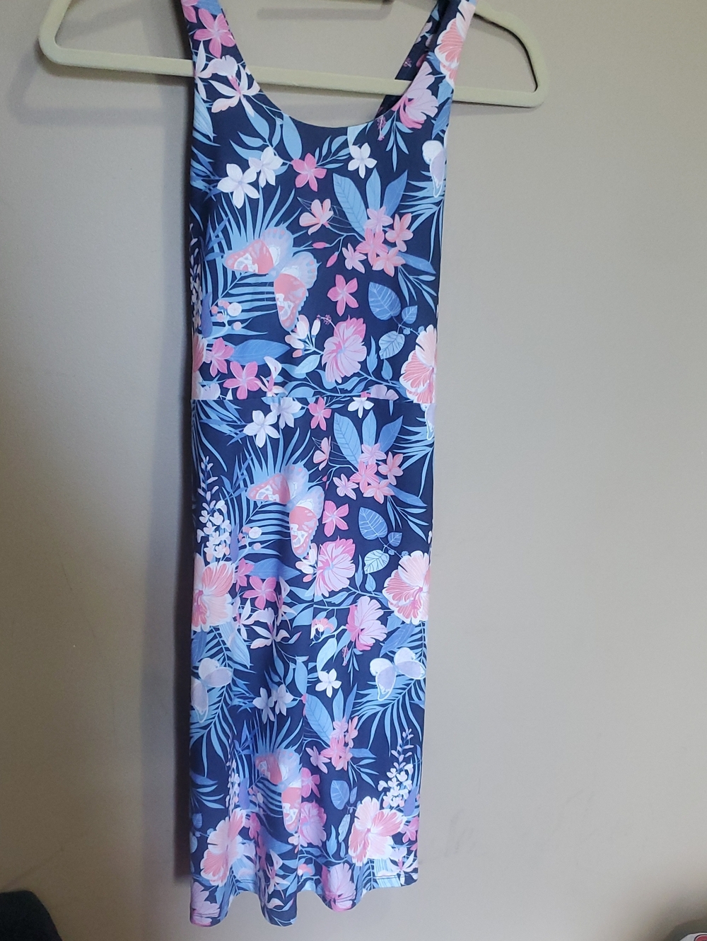 Kyoden Navy Floral Midi Dress with Pink & Light Blue Bloom Print Size Medium
